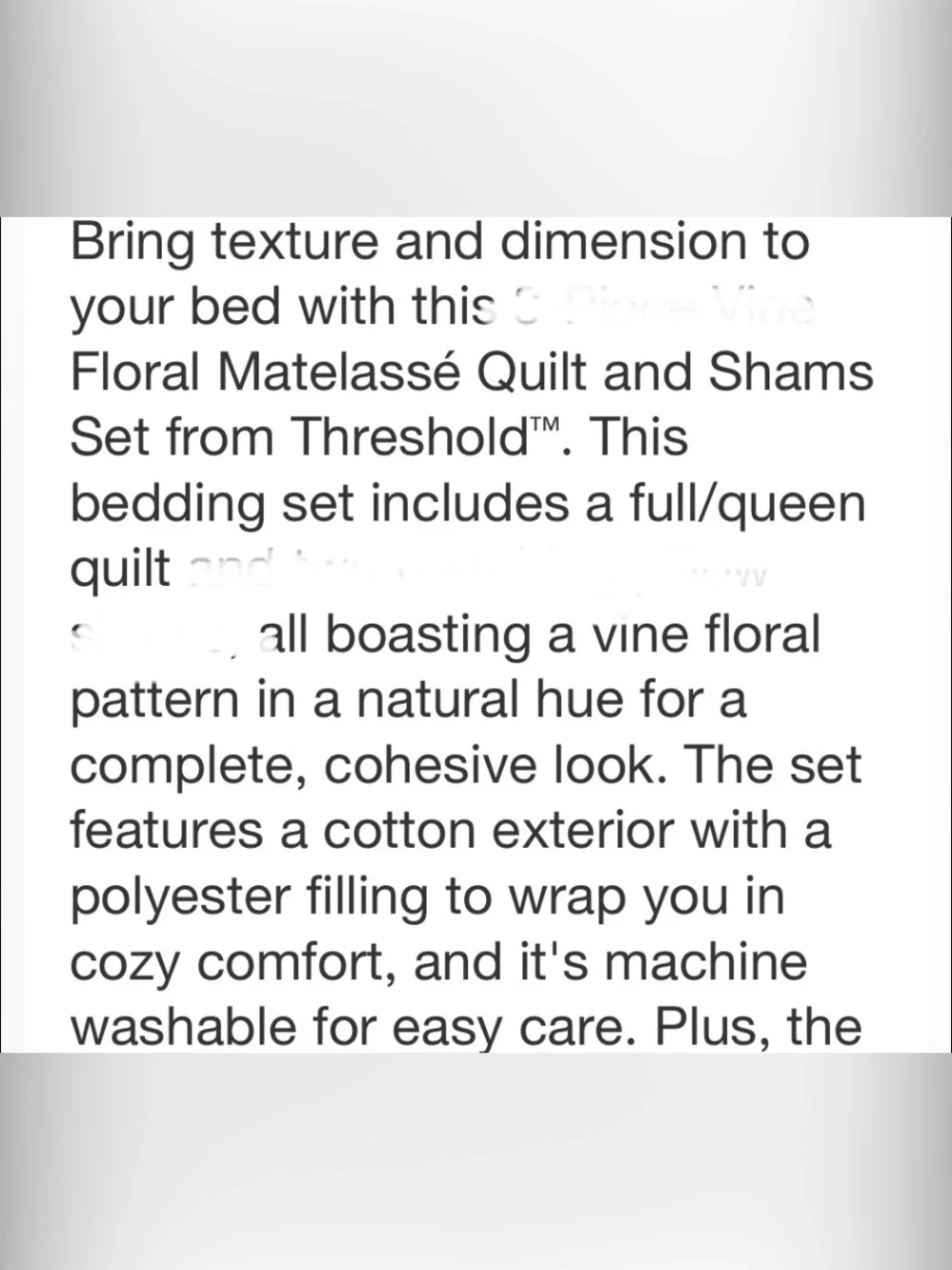THRESHOLD NWT floral vine Reversible Lightweight Matelasse Quilt -full/queen